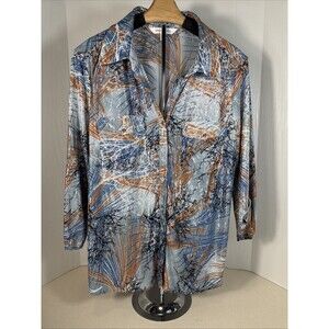 Emily Daniels 3/4 Sleeve Abstract Button down Retro Blouse Top Women's Large
